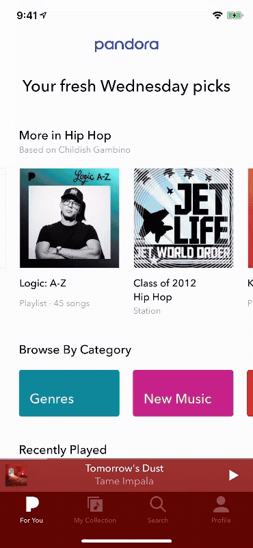 Pandora For You personalized moods